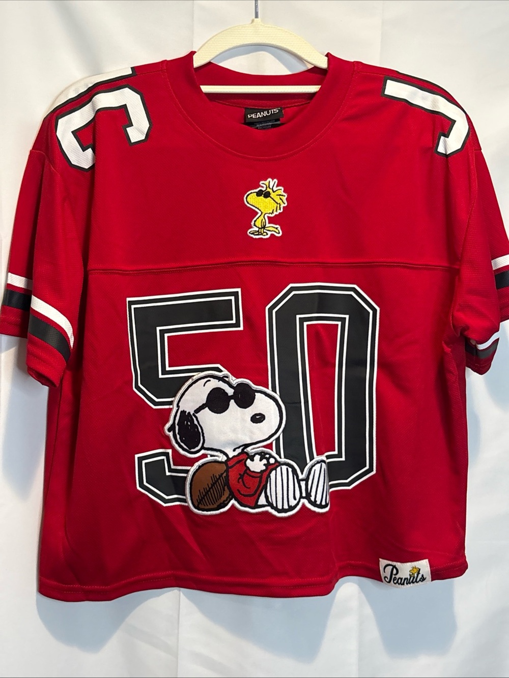 Peanuts Red Snoopy & Woodstock Football Jersey Top